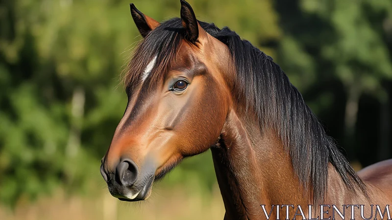 Bay horse portrait rendered in sharp photorealistic detail