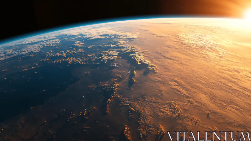 Low Earth orbit sunrise over cloud deck with limb scattering