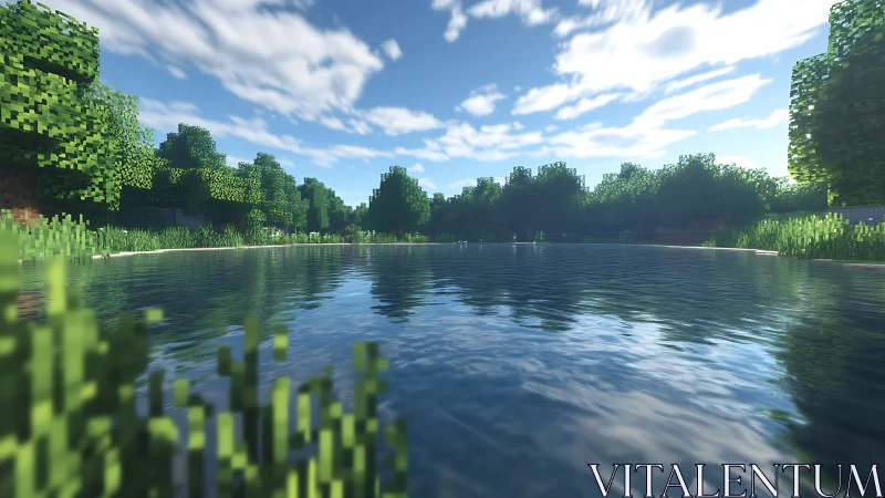 Voxel lakeside panorama with reflective water shaders applied.