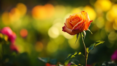 Orange Hybrid Tea Rose with Bokeh Background Garden Portrait