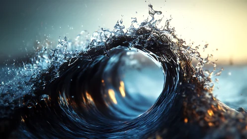 High-detail breaking wave with backlit caustics and surface tension