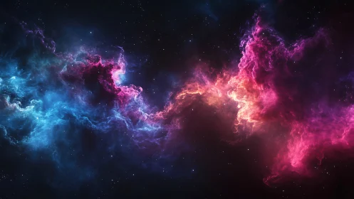 Bipolar nebula cloudscape spans deep space in vivid chromatic contrast