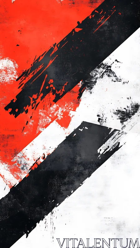 Diagonal Abstract Strata in Red, Black and White Composition.