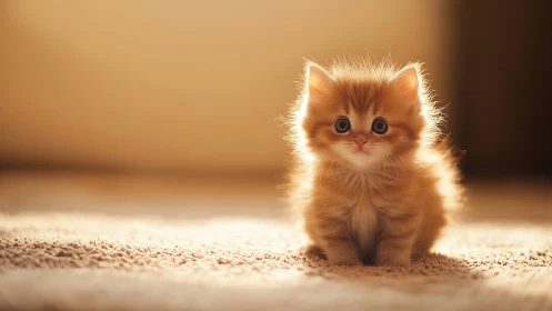Adorable Ginger Kitten Glowing in Warm Golden Sunlight