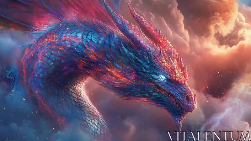 Bioluminescent sky dragon arcs through incandescent storm clouds