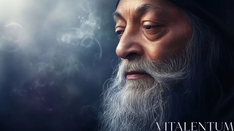 Elderly sage in contemplative profile rendered in soft light