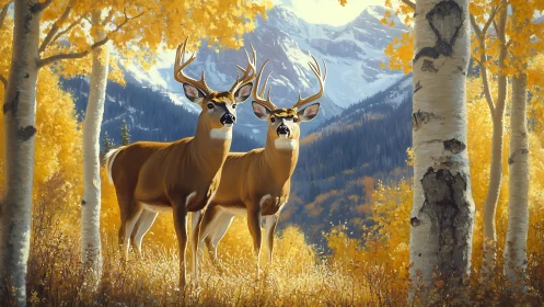 Autumn monarchs of the aspen grove beneath blue mountains.