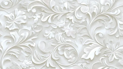 High-relief arabesque foliage in monochrome bas-relief field.