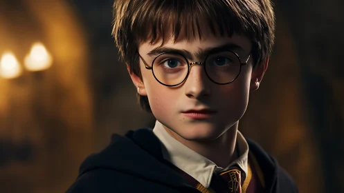 Quiet courage in a young wizard’s thoughtful portrait.