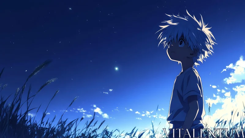 Starry summer sky welcomes a curious child into quiet wonder