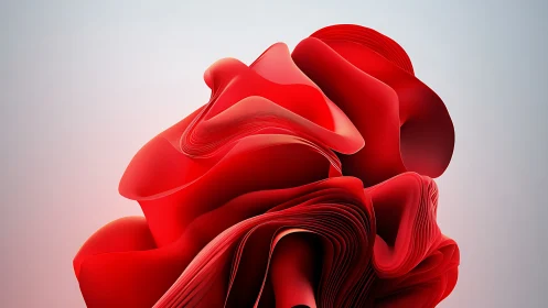 Sculpted red folds in fluid abstract digital composition.