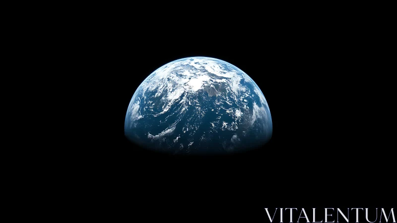 Gentle blue Earth rising quietly from the velvet dark.