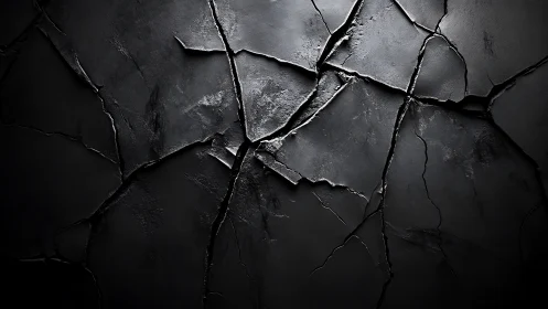 Photorealistic fractured black surface with dramatic highlights.