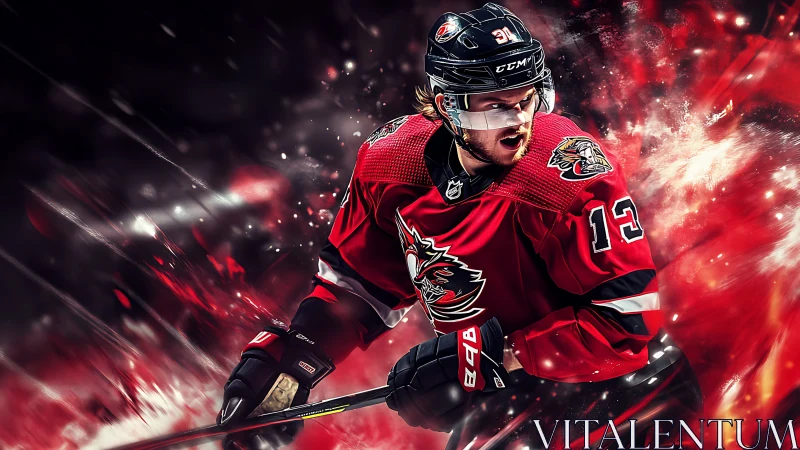 Fiery hockey forward drives into action with blazing energy