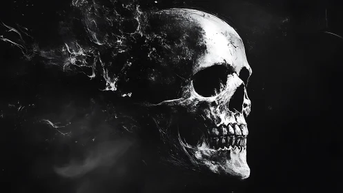 Skull drifts like moonlight carved from quiet darkness