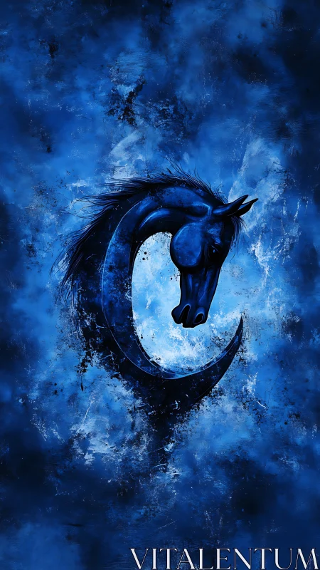Midnight crescent steed carved from stormswept sapphire skies.