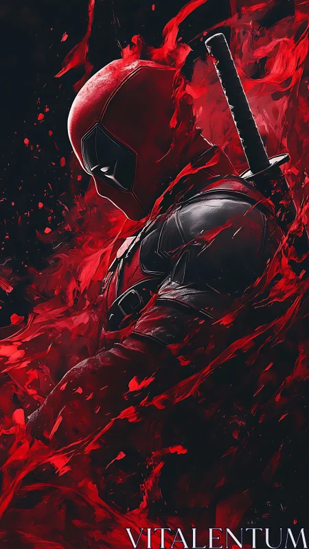 Red masked antihero drifting through swirling comic flames.