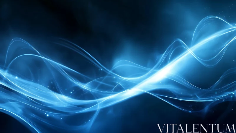 Electric blue wave ribbons sketching light across nightspace.
