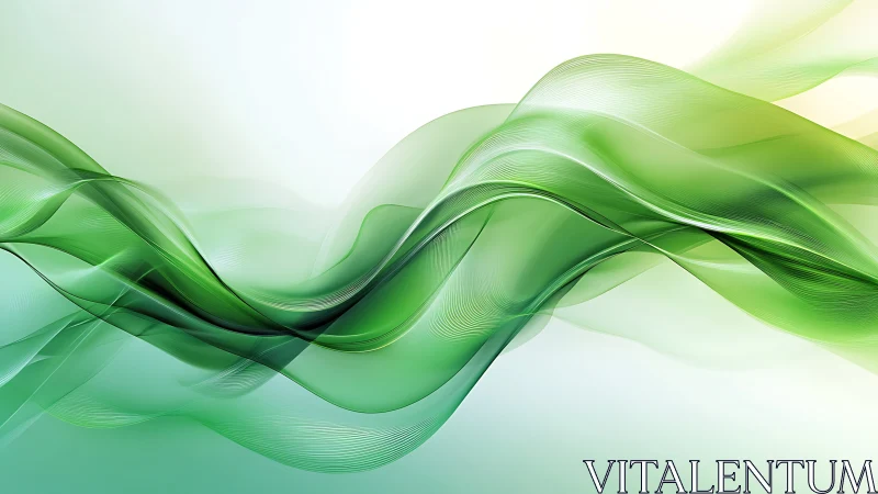 Gentle green waves drift softly across a bright misty sky