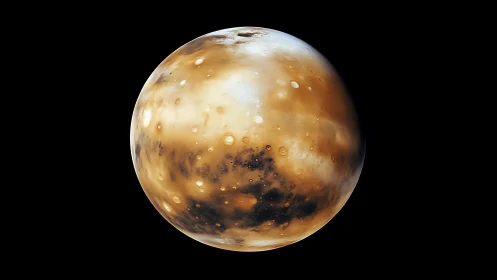 Rendered brown and white planet with visible impact craters.