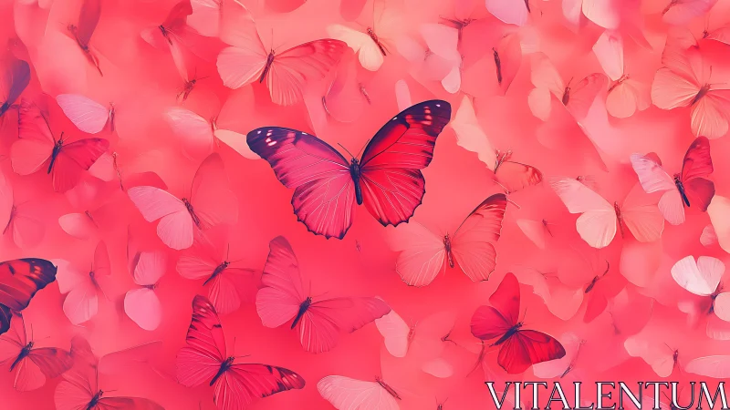 High-saturation crimson butterflies on soft bokeh gradient field