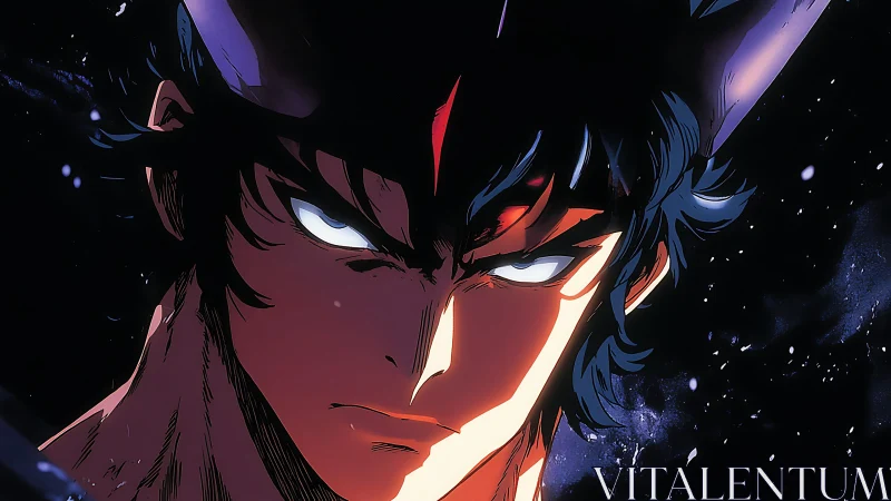 Storm-lit anime warrior with glowing eyes and quiet fire.