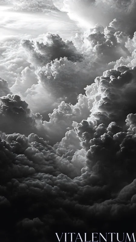 Volumetric cumulonimbus cross-section in dramatic chiaroscuro.