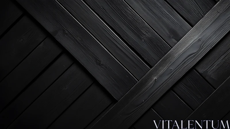 Intersecting matte black wooden planks in diagonal grid.
