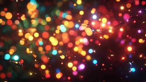 Colorful festive bokeh lights on dark blurred background.