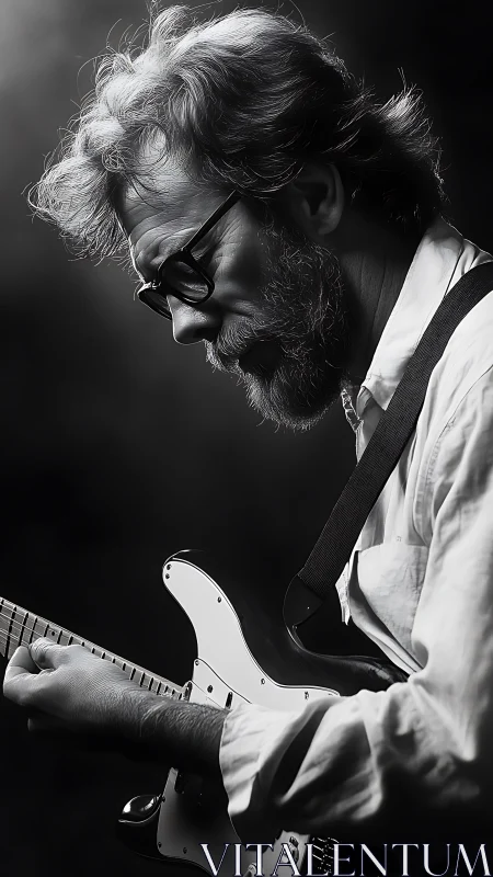 Bearded guitarist leans into soulful electric performance.