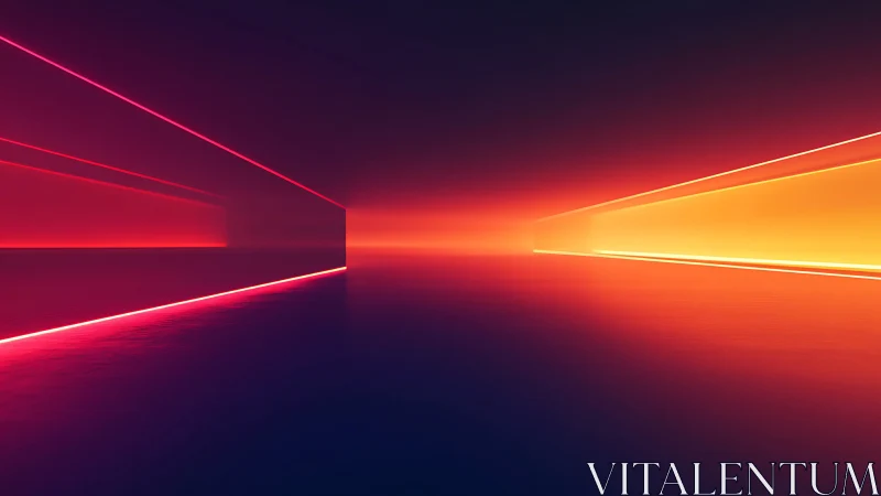 Opposed neon corridors recede into a glowing vanishing horizon