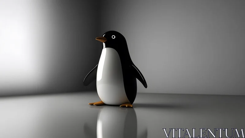 Cute 3D Cartoon Penguin in Minimalist Spotlight Setting.