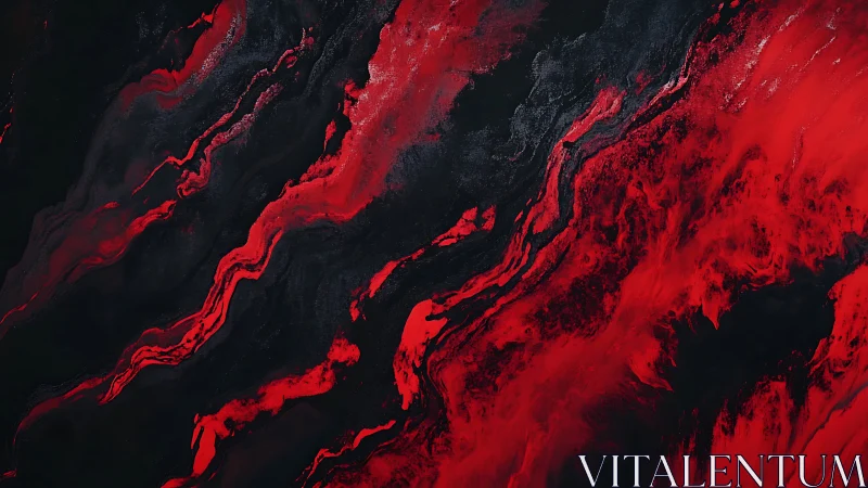 Red and black fluid abstract pattern with flowing streaks.