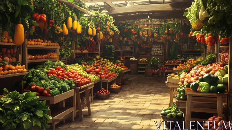 Sunlit market stall overflows with vibrant fresh produce.