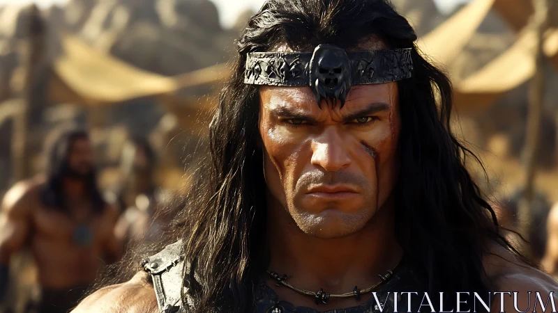 Barbarian warrior portrait under harsh desert backlighting