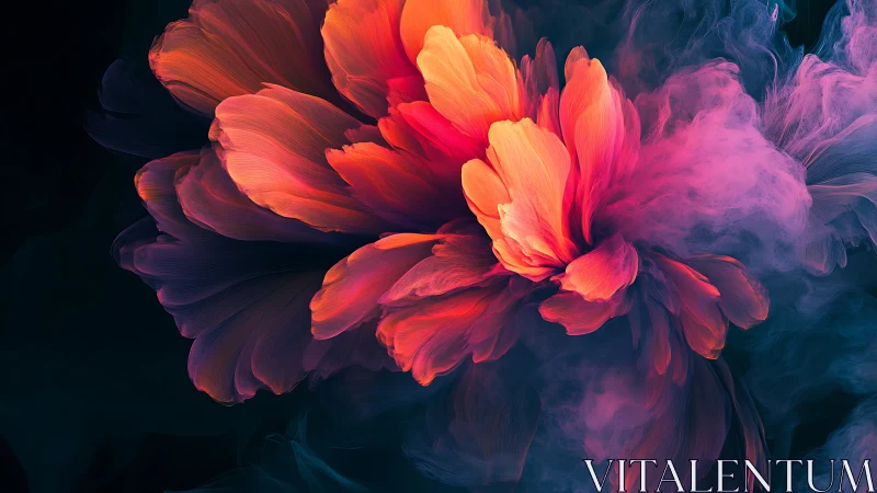 Volumetric neon petals merge with turbulent magenta particulate clouds