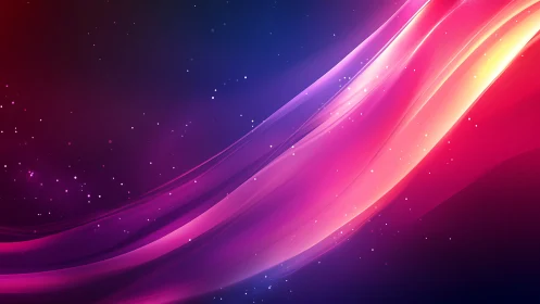 Neon light ribbons curve across a cosmic gradient sky.