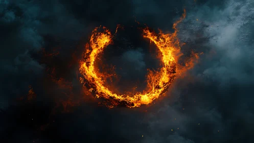 Fiery Ring Against Stormy Sky.
