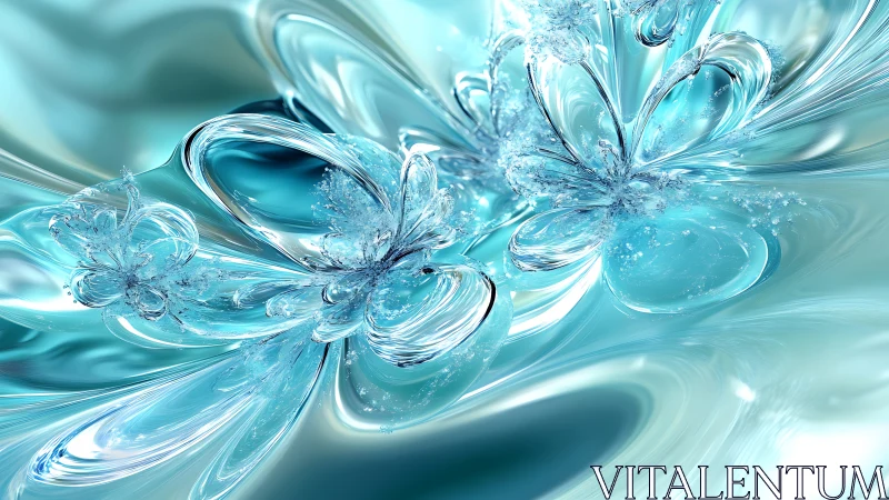 Crystalline aqua blossoms emerge from fluid metallic waves