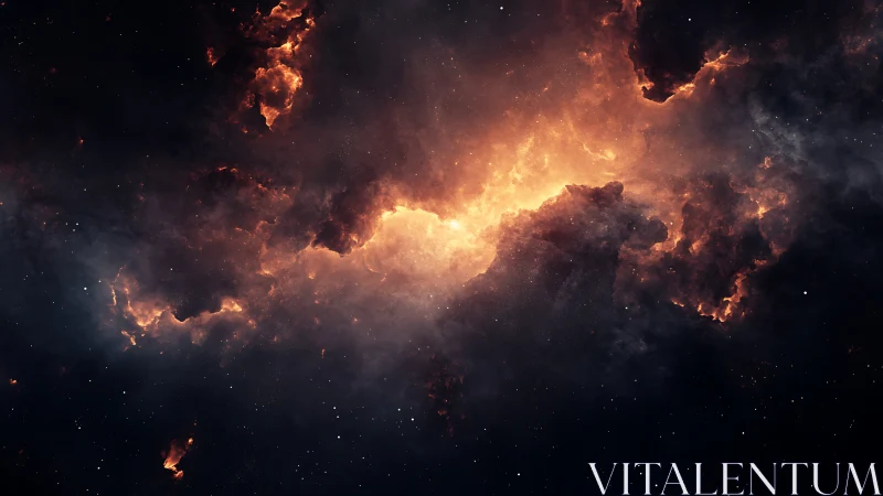 Fiery cosmic nebula glows warmly in the quiet depth of space