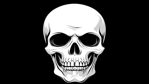 White human skull illustration contrasts sharply with black