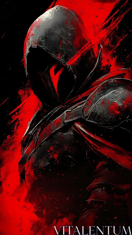 Bloodlit shadow knight wrapped in feral crimson storm.