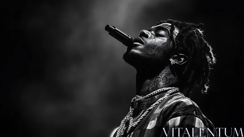 Black and white singer portrait captures intense live moment