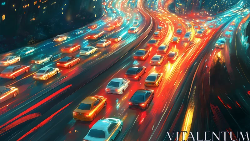 Night highway traffic flow under dense urban lighting.