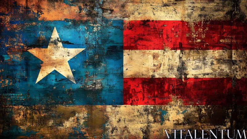 Distressed abstract flag with star and red horizontal stripes.