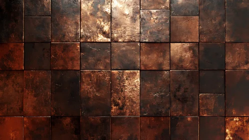 Weathered metallic tile wall in rustic industrial style.