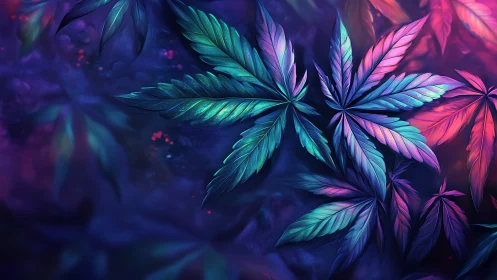 Multicolored leaf pattern on dark abstract background.