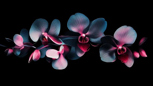 Digital painting study of neon-lit Phalaenopsis orchid garland.