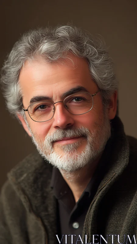 Warm-eyed silver-haired gentleman in soft studio glow.
