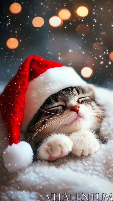 High-bokeh Christmas kitten portrait with soft-focus snowfall field